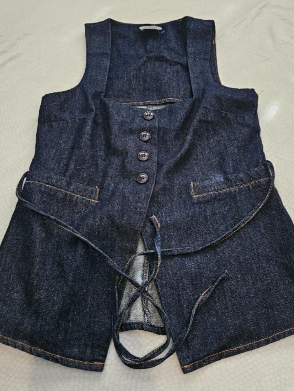 Jean Vest, Bobbles & Lace, S, Blue
